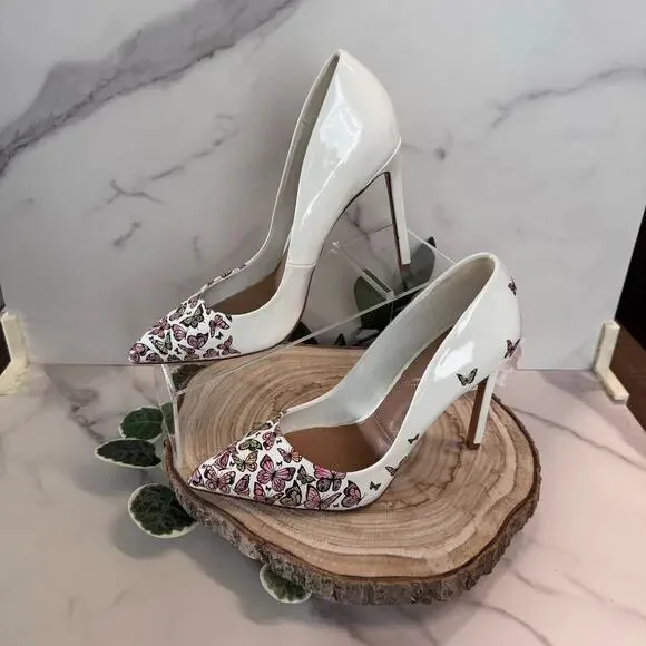 ALDO Lala Pointed Toe Stiletto Pump in White Butterfly Multicolor, Womens 7.5 - Picture 5 of 8